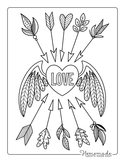 Heart Coloring Pages Winged Heart With Arrows for Adults