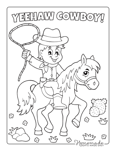 Horse Coloring Pages Cartoon Cowboy Lasso Cactus