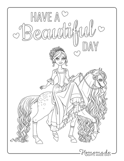 Horse Coloring Pages Cartoon Cute Beautiful Princess Flowing Mane