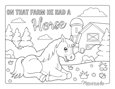 Horse Coloring Pages Cartoon Cute Horse Laying Down Farm
