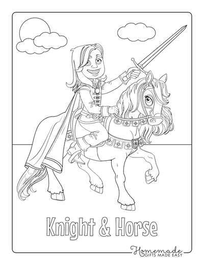 Horse Coloring Pages Cartoon Cute Prince With Sword