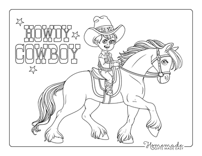 Horse Coloring Pages Cowboy on Horse With Flowing Mane
