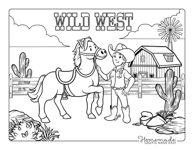 Horse Coloring Pages Cowgirl Farm Wild West