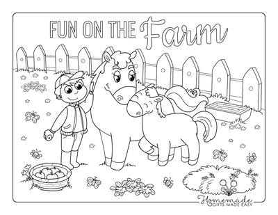 Horse Coloring Pages Cute Mother Foal Farm Yard