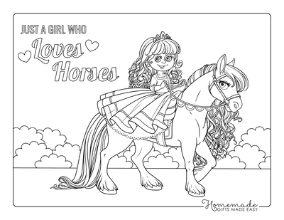 Horse Coloring Pages Cute Princess Riding Beautiful Horse
