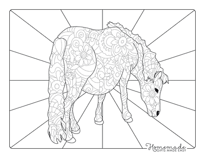Horse Coloring Pages Decorative Pattern Horse Grazing for Adults
