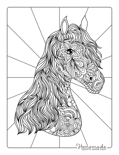 Horse Coloring Pages Decorative Patterned Head for Adults
