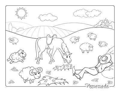 Horse Coloring Pages Grazing Field