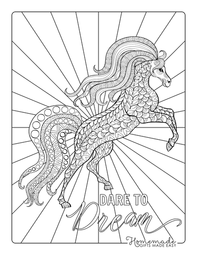 Horse Coloring Pages Patterned Flowing Mane Rearing for Adults