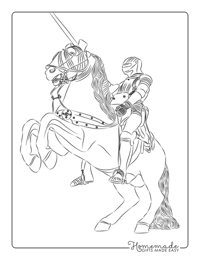 Horse Coloring Pages Rearing Knight in Armor