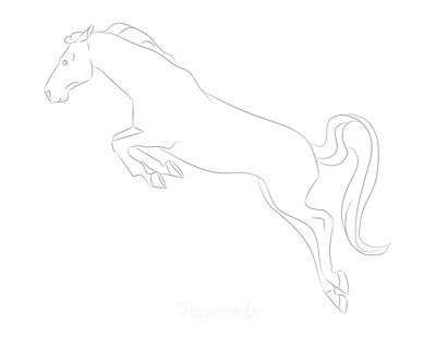 Horse Coloring Pages Simple Outline Jumping