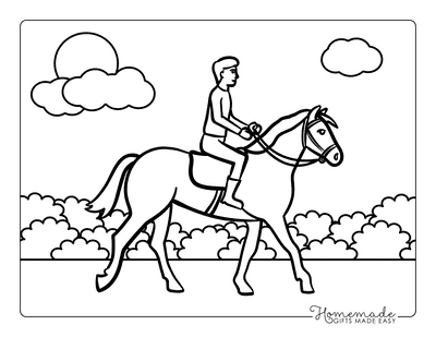 Horse Coloring Pages Simple Outline Man Riding