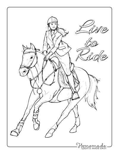 Horse Coloring Pages Sketch Lady Riding Turning