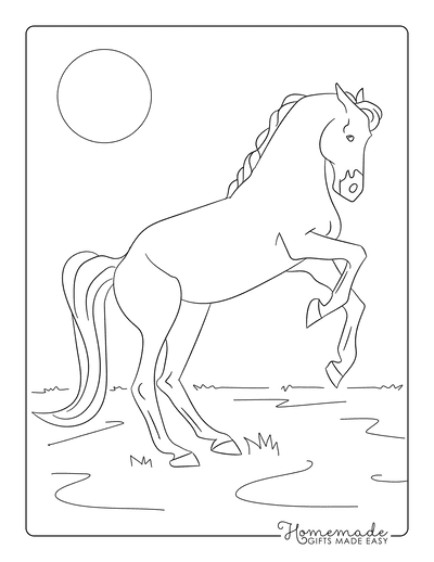 Horse Coloring Pages Sketch Line Drawing Rearing