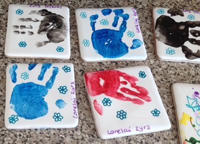 how to make hand print tile coasters