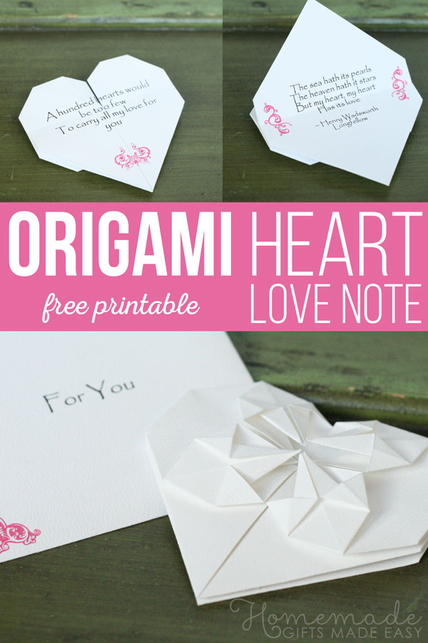 Origami heart love note - step by step tutorial & template