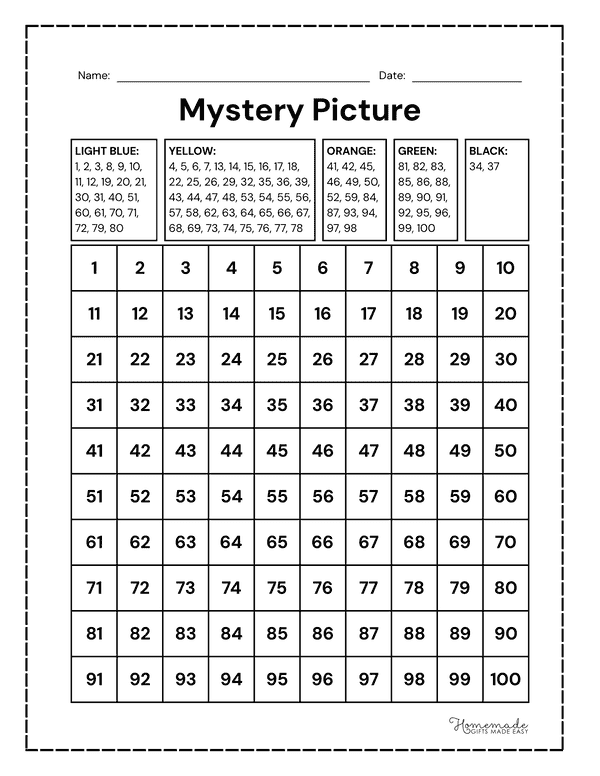 Hundreds Chart Mystery Picture Hundreds Chart Coloring for Kids