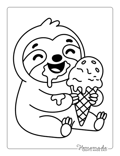 Ice Cream Coloring Pages Cute Sloth Eating Ice Cream Cone