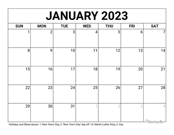 January Calendar Template