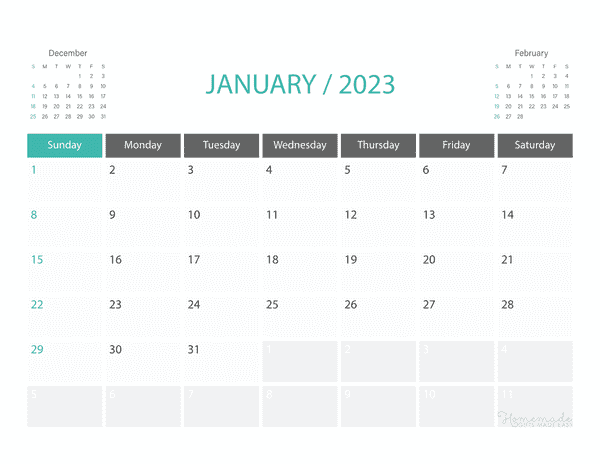 January 2023 Calendar Free Printable With Holidays