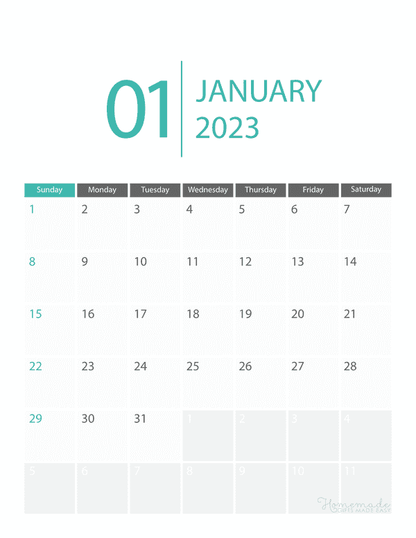 january Calendar 2023 Printable Corporate Portrait