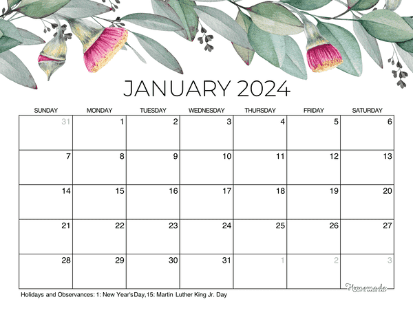 January 2024 Calendar  Free Printable with Holidays