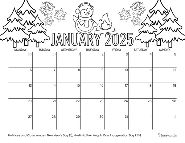 January 2025 Calendar Printable with Holidays