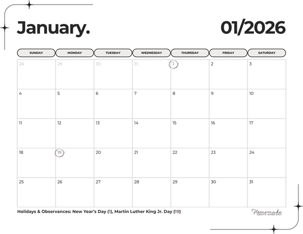 January Calendar 2026 Elegant Minimalist