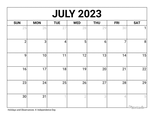 July 2023 & 2024 Calendar Free Printable with Holidays image