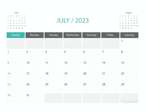 july Calendar 2023 Printable Corporate Landscape