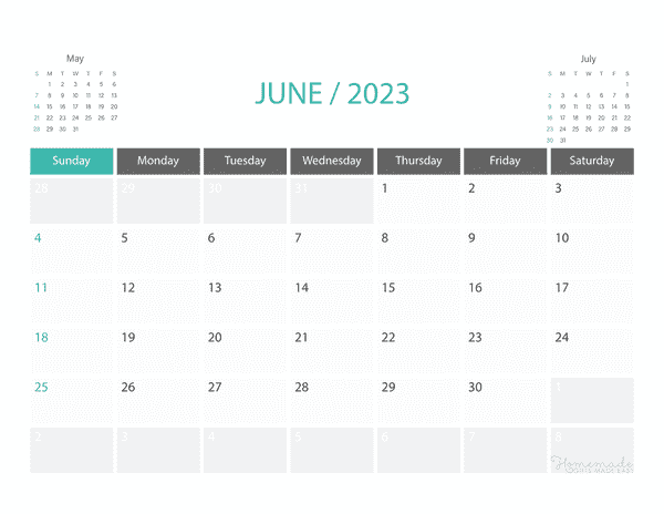 June Calendar 2023 Printable Corporate Landscape
