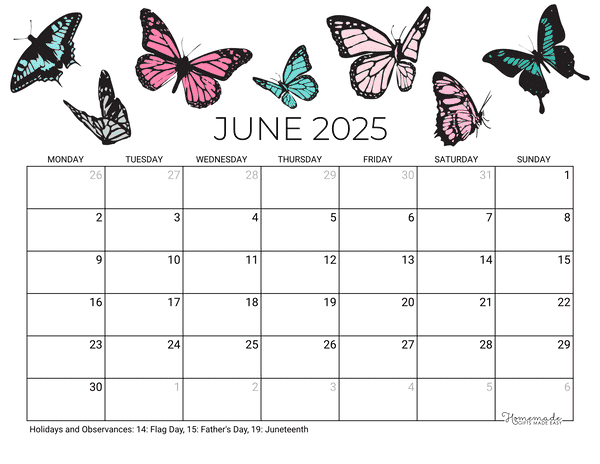 June 2025 Calendar Printable with Holidays