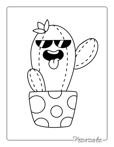 Kawaii Coloring Pages Cool Cactus Sunglasses