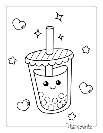 Kawaii Coloring Pages Cute Bubble Tea Drink