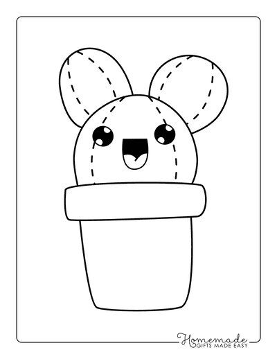 Kawaii Coloring Pages Cute Cactus With Ears