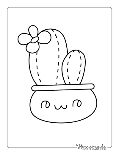 Kawaii Coloring Pages Cute Cactus With Flower