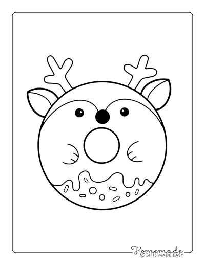 Kawaii Coloring Pages Cute Christmas Reindeer Donut