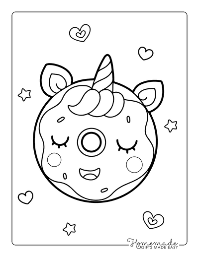 Kawaii Coloring Pages Cute Donut With Unicorn Horn Sprinkles
