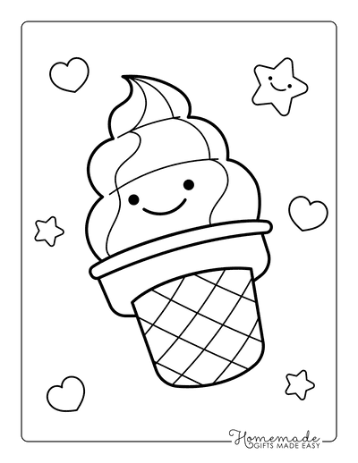 Kawaii Coloring Pages Cute Icecream Cone Smiley Star