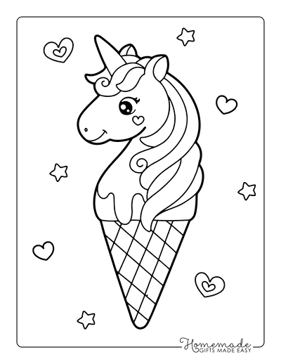 Kawaii Coloring Pages Cute Icecream Cone With Unicorn Horn