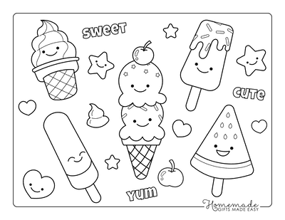Kawaii Coloring Pages Cute Icecream Popsicles Yum Sweet