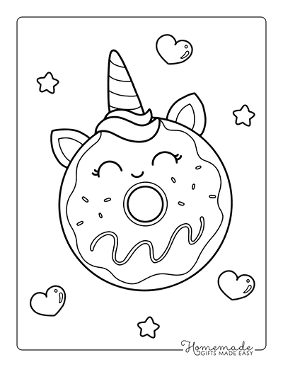 Kawaii Coloring Pages Cute Iced Donut With Unicorn Horn