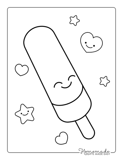 Kawaii Coloring Pages Cute Popsicle Stick Hearts Stars
