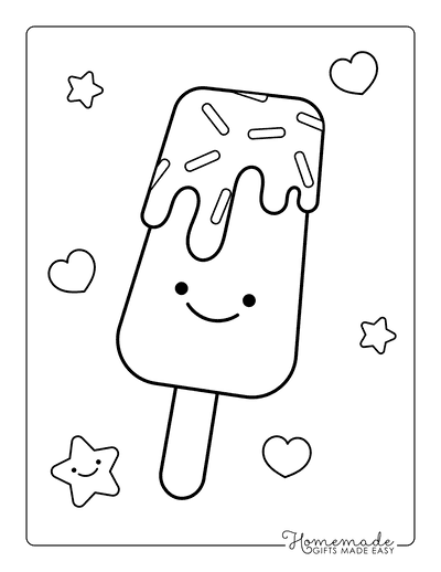 Kawaii Coloring Pages Cute Popsicle With Sprinkles Stars Hearts