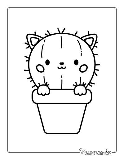 Kawaii Coloring Pages Cute Prickly Cactus Cat in Pot
