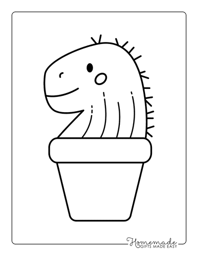 Kawaii Coloring Pages Cute Prickly Cactus Dinosaur in Pot