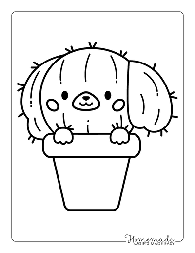 Kawaii Coloring Pages Cute Prickly Cactus Dog in Pot