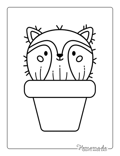 Kawaii Coloring Pages Cute Prickly Cactus Fox in Pot
