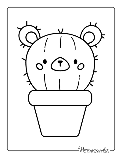 Kawaii Coloring Pages Cute Prickly Cactus Teddy Bear in Pot