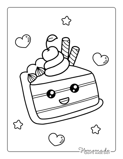 Kawaii Coloring Pages Cute Slice of Cake With Cherry